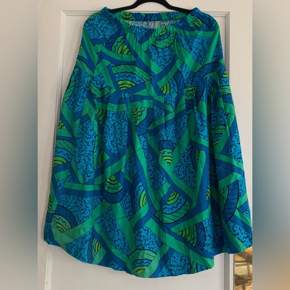 Vtg 80s Private Club Top Skirt Set Multicolor Lg Green Blue Turquoise Retro - Picture 8 of 15